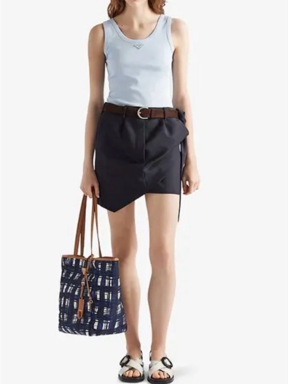 Prada Light Blue Logo Ribbed Tank Top - Picture 2 of 6